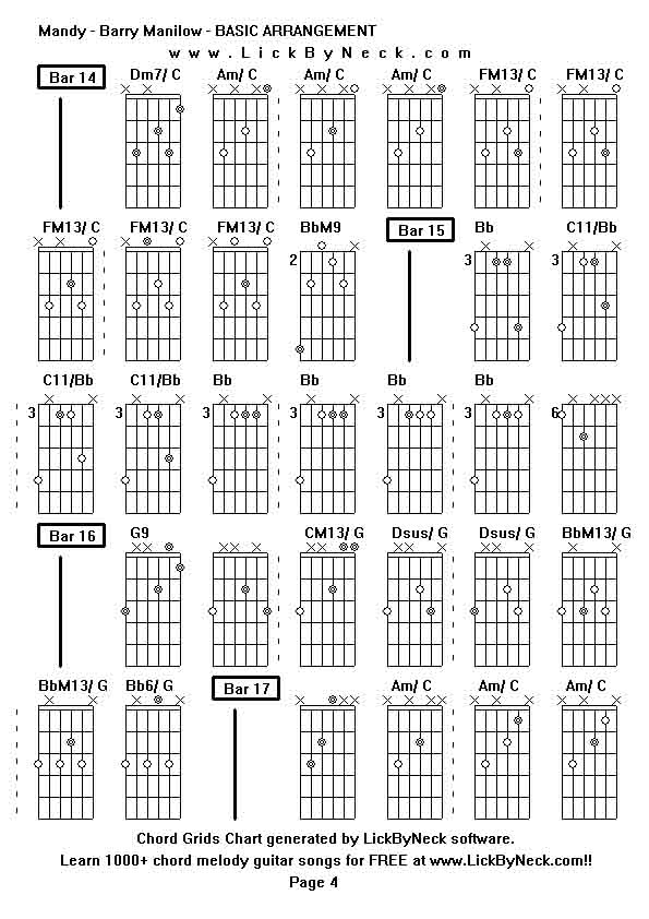 Chord Grids Chart of chord melody fingerstyle guitar song-Mandy - Barry Manilow - BASIC ARRANGEMENT,generated by LickByNeck software.